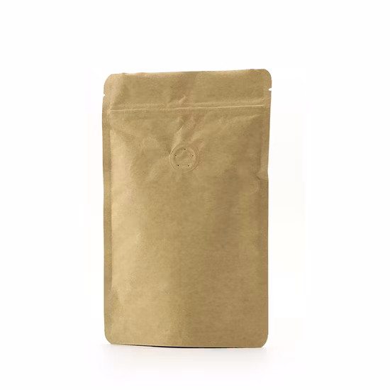 Design di imballaggio personalizzato Busta di plastica Chiusura a zip biodegradabile Stand up Custodia per imballaggio Cerniera Borsa di carta Kraft impermeabile con valvola per chicchi di caffè, tè, alimenti per animali domestici