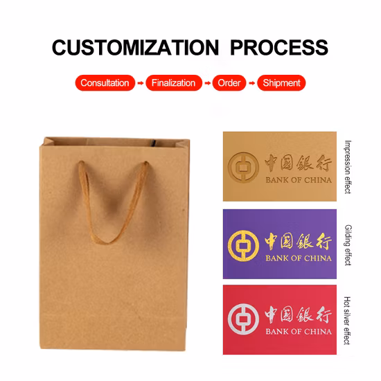 Logo personalizzato ecologico Borsa Kraft bianca Borsa in plastica Caffè Marrone Arte Stampa riciclata Conservazione Moda di lusso Borsa nera Borsa per la spesa in carta Regalo